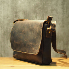 Cool Leather Mens Coffee Messenger Bag Side Bag Small Shoulder Bag for Men - iwalletsmen