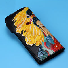 Handmade Leather Quan yin Buddha Mens Chain Biker Wallet Cool Leather Wallet With Chain Wallets for Men