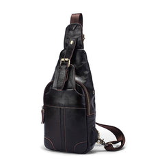 Cool Leather Brown Men's Sling Bag Chest Bag One Shoulder Backpack For Men - iwalletsmen