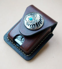 Coffee Handmade Star Leather Classic Zippo Lighter Case Zippo Lighter Holder With Belt Clip Loop For Men - iwalletsmen