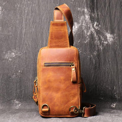 Best Brown Leather Men's Sling Bag Chest Bag Brown One shoulder Backpack Sling Pack For Men - iwalletsmen
