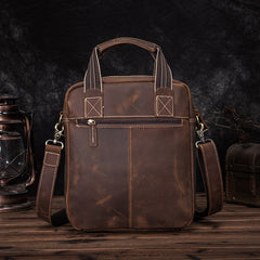 Vintage Brown Leather Mens Vertical Work Bag Handbag Vertical Briefcase Shoulder Bag For Men - iwalletsmen