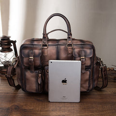 Cool Leather Men Vintage Briefcase 14inch Work Bags Handbag Shoulder Bags For Men - iwalletsmen