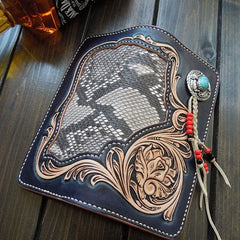 Handmade Leather Tooled Floral Mens Clutch Wallet Cool Wallet Long Wallets for Men