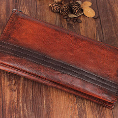 Genuine Leather Mens Cool Long Leather Wallet Zipper Wristlet Clutch Wallet - iwalletsmen