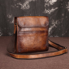 Vintage Brown Leather Men's Small Vertical Messenger Bag Side Bag Courier Bag For Men - iwalletsmen