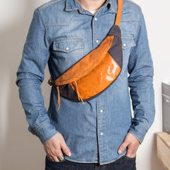 Canvas Leather Mens Sling Bag Dark Gray Chest Bag One Shoulder Backpack for Men - iwalletsmen
