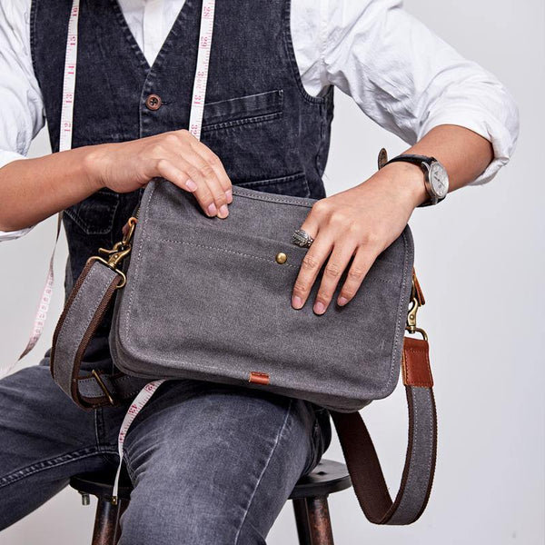 Canvas Cool Mens Small Square Side Bag Canvas Messenger Bags Canvas Travel Courier Bags for Men - iwalletsmen