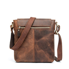 Vintage Brown Leather Men's Vertical Messenger Bag Small Side Bag Vertical Messenger Bag For Men - iwalletsmen