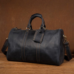 Cool Brown Leather 16 inches Black Shoulder Weekender Bag Travel Bags Duffle luggage Bag for Men - iwalletsmen