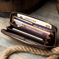 Brown Woven Mens long Wallet Wristlet Wallet Clutch Wallet Zipper Bifold Long Wallet for Men - iwalletsmen