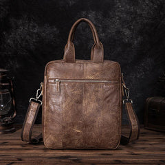 Brown Leather Mens Vertical Briefcase Work Bag Handbag Vertical 10 inches Shoulder Bags Business Bags For Men - iwalletsmen