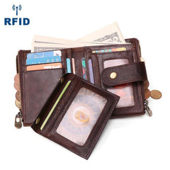 Bifold Leather Mens Dark Brown Small Wallet billfold Wallet Driver's License Wallet for Men - iwalletsmen