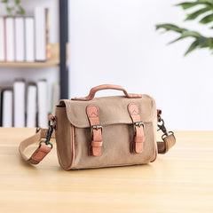 Canvas Leather Mens Womens Green Portable Side Bag Khaki Messenger Bag Small Courier Bag For Men - iwalletsmen