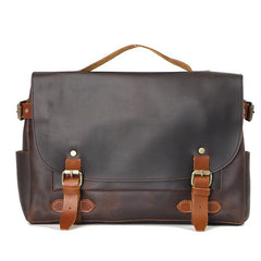Vintage Dark Brown Leather Mens 14 inches Briefcase Black Work Briefcase Handbag For Men - iwalletsmen