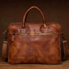 Vintage Brown Leather Mens 15 inches Briefcase Laptop Black HandBag Business Side Bag Work Bag for Men - iwalletsmen