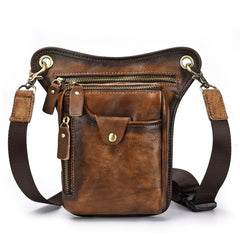 Vintage Brown Leather Men's CELL PHONE HOLSTER MINI SIDE BAG BELT POUCH Drop Leg Bag For Men - iwalletsmen