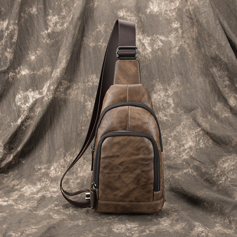Brown Cool LEATHER MENS Sling Bag One Shoulder Backpack Blue Chest Bag Sports Bag For Men - iwalletsmen