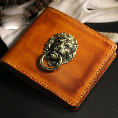 Handmade Leather Lion Mens billfold Wallet Cool Leather Wallet Slim Wallet for Men