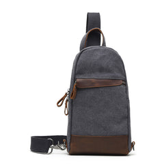 Cool Canvas Leather Mens Sling Bag Chest Bag Gray One Shoulder Backpack for Men - iwalletsmen