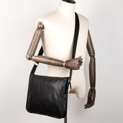 Fashion Black Mens Leather 11 inches Mens Messenger Bags Courier Bag for Men - iwalletsmen