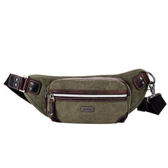 Navy Blue Canvas Leather Fanny Pack Women's Small Khaki Canvas Chest Bag Sling Hip Bag Waist Bag For Men - iwalletsmen