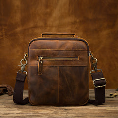 Vintage Brown Leather Mens Small Vertical Messenger Bag Side Bag Courier Bag Handbag For Men - iwalletsmen