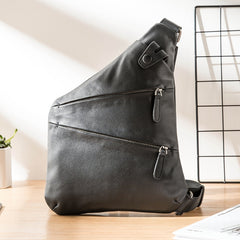Badass Black Leather Men's Sling Bag Chest Bag Black One shoulder Backpack Bundy Bag For Men - iwalletsmen