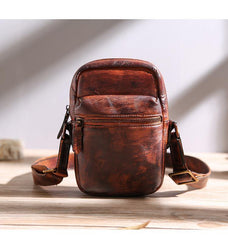 Black Leather MENS Small Vertical Side Bag Brown Messenger Bag Mobile Bag For Men - iwalletsmen