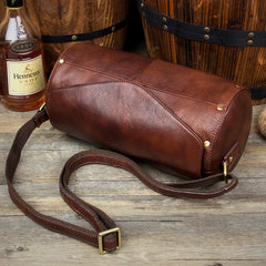 Cool Brown Leather Mens Bucket Courier Bag Side Bag Brown Postman Bag Messenger Bag For Men - iwalletsmen