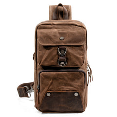 Cool Canvas Leather Mens Sling Bag Waterproof Chest Bag One Shoulder Backpack Phone Bag for Men - iwalletsmen