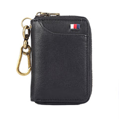 Cool Black Leather Men's Zipper Card Holder Card Bifold Small Wallet Key Holder For Men - iwalletsmen