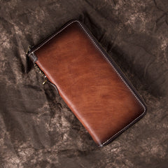 Brown Vintage Chain Wallet Leather Mens Gray Long Biker Wallet Zipper Clutch Wallet For Men - iwalletsmen