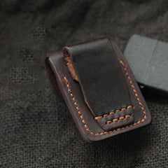 Chocolate Handmade Leather Mens Zippo Lighter Case With Belt Loop Cool Standard Lighter Holders For Men - iwalletsmen
