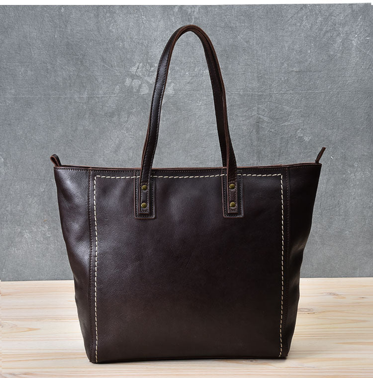 Leather Mens Womens 15" Large Shoulder Bag Brown Tote Bag Large Side Bag Dark Coffee Handbag For Men - iwalletsmen