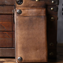 Handmade Mens Cool Long Leather Chain Wallet Cards Biker Trucker Wristlet Wallet - iwalletsmen