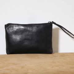 Genuine Leather Mens Clutch Cool Slim Wallet Zipper Clutch Wristlet Wallet for Men