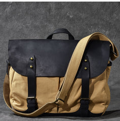 Canvas Leather Mens Army Green Postman Side Bag 14'' Black Messenger Bag Large Shoulder Bag For Men - iwalletsmen