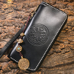 Handmade Leather Mens Chain Biker Wallet Cool Leather Wallet Long Phone Wallets for Men