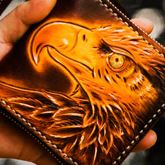 Handmade Leather Tooled Eagle Mens billfold Wallet Cool Leather Wallet Slim Wallet for Men