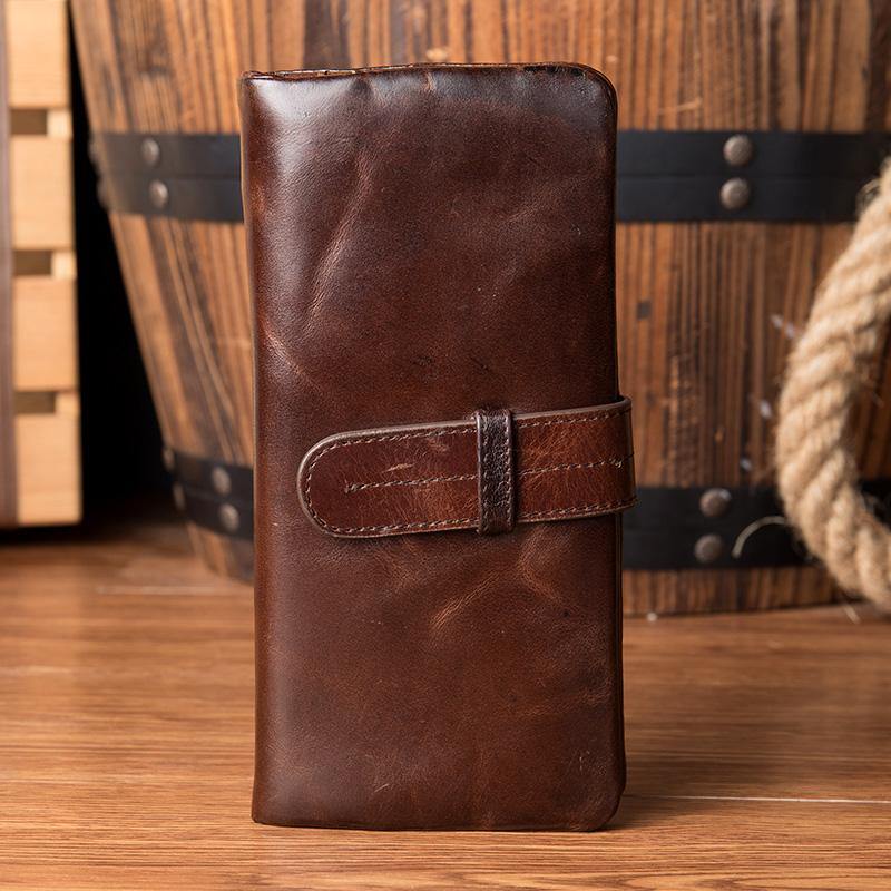 Brown Vintage Mens long Wallet Bifold Long Wallet Clutch Wallet Long Wallets for Men - iwalletsmen