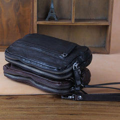 Handmade Genuine Leather Mens Cool Long Leather Wallet Zipper Clutch Wristlet Wallet for Men