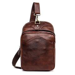 Casual Brown Leather Mens Sling Pack Sling Bags Chest Bags Brown One Shoulder Backpack for Men - iwalletsmen