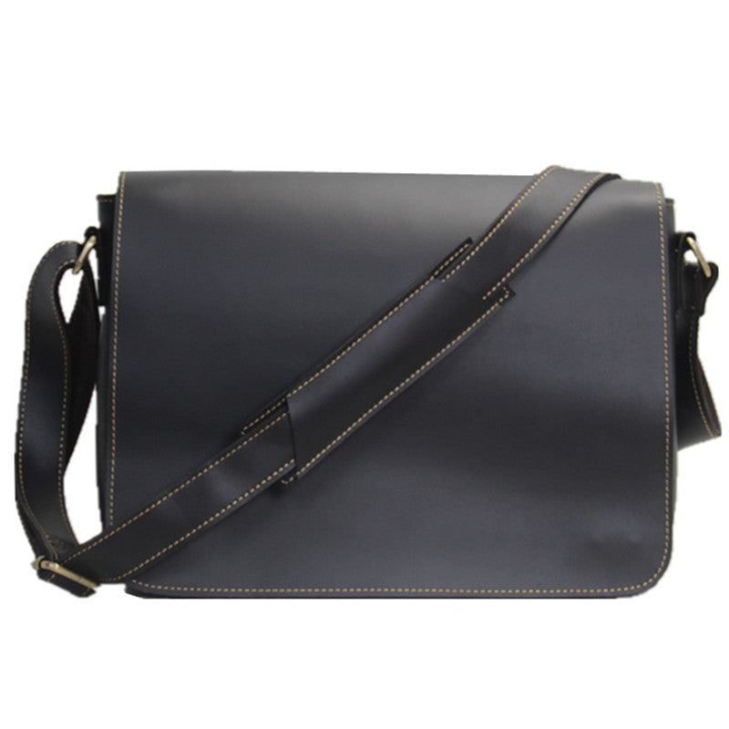 Casual Black Leather Mens 11 inches Courier Bags Messenger Bag Vintage Brown Postman Bags For Men - iwalletsmen