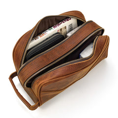 vintage Leather Men's Clutch Bag Double Zipped Small Wristlet Handbag For Men - iwalletsmen