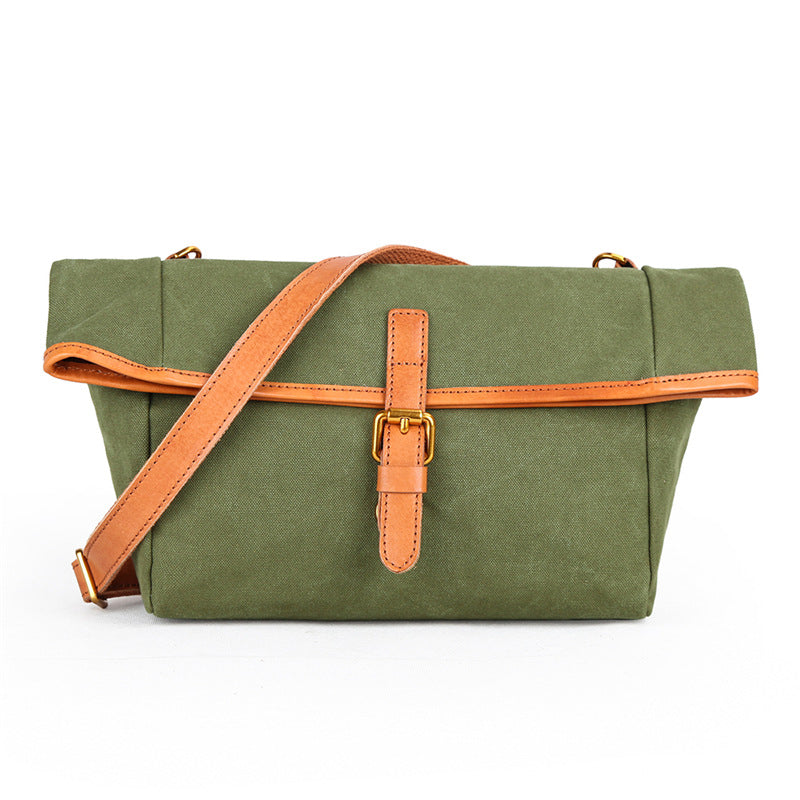Canvas Leather Mens Womens Small Brown Messenger Bag Shoulder Bag Green Side Bag for Men - iwalletsmen