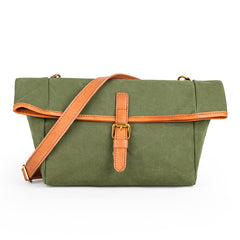 Canvas Leather Mens Womens Small Brown Messenger Bag Shoulder Bag Green Side Bag for Men - iwalletsmen