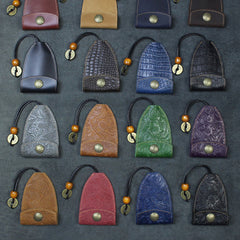 Handmade Leather Floral Mens Cool Car Key Wallet Coin Wallet Pouch Car KeyChain for Men