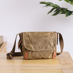 Wax Canvas Leather Mens 10'' Gray Side Bag Courier Bag Khaki Messenger Bag for Men - iwalletsmen
