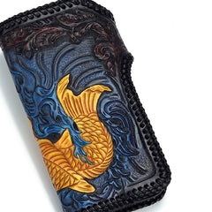 Handmade Leather Carp Mens Chain Biker Wallet Cool Leather Wallet With Chain Wallets for Men